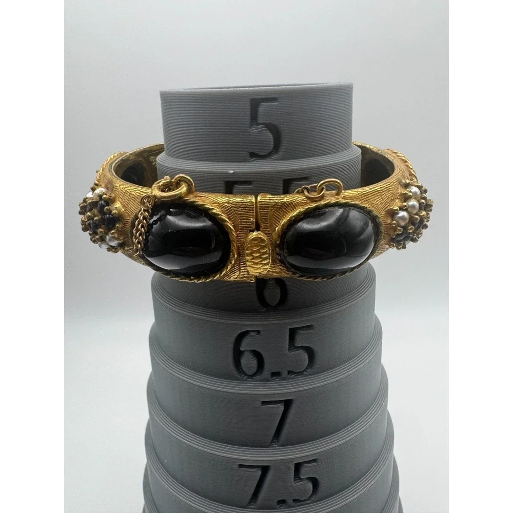 Vintage Original by Robert Bracelet Gold Tone Black Cabochon Clamper Cuff